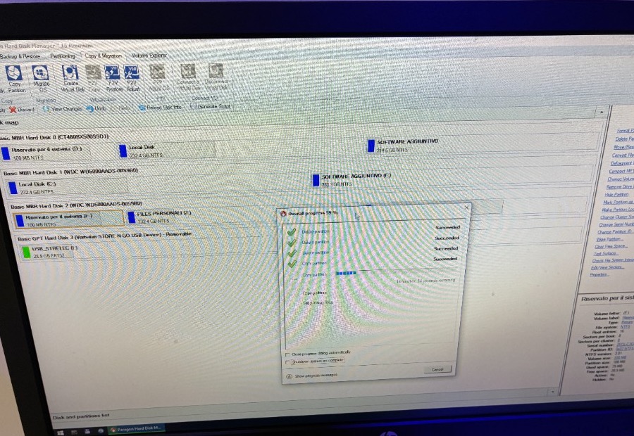 Clonazione partizioni in corso su SSD